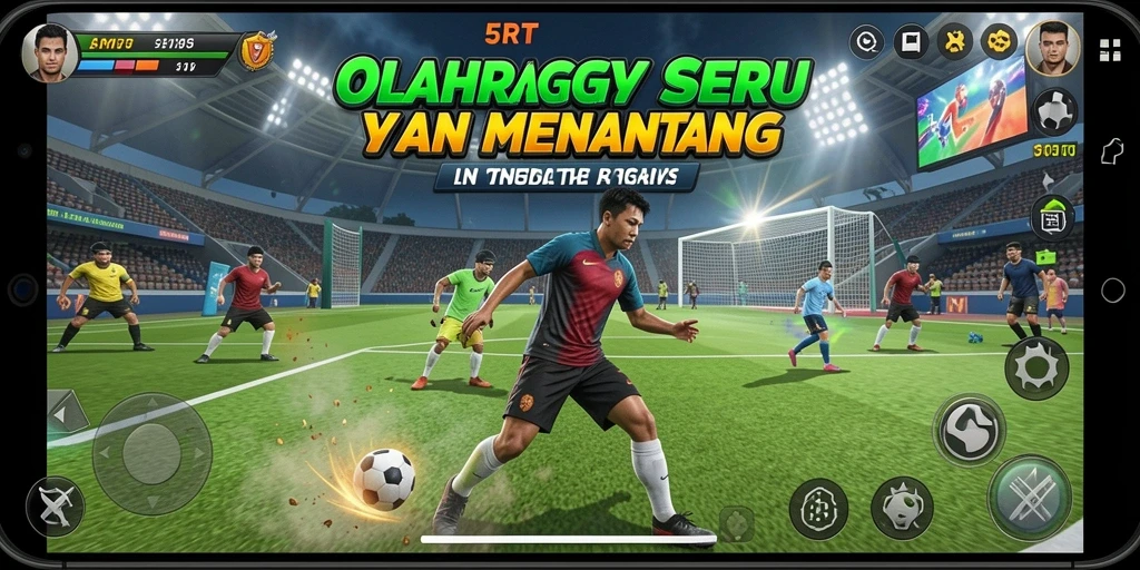 Screenshot gameplay 5RT menampilkan pertandingan olahraga yang intens dan mendebarkan.