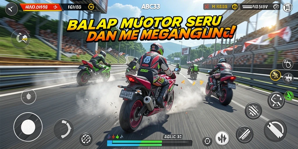 Tampilan gameplay seru motor balap di ABC33.