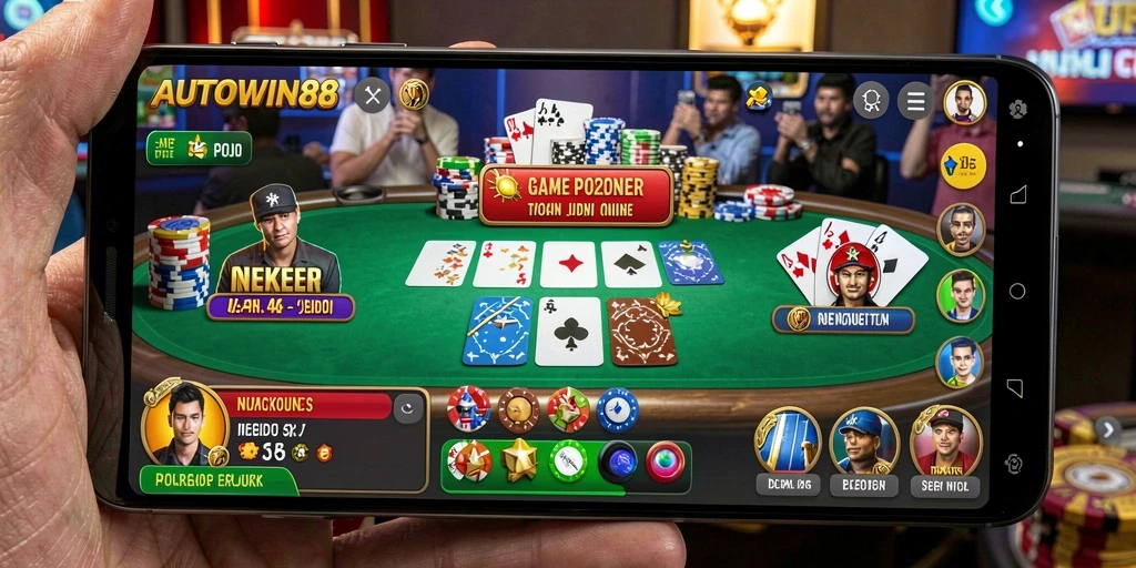 Screenshot gameplay AUTOWIN88 menampilkan suasana poker yang mendebarkan.