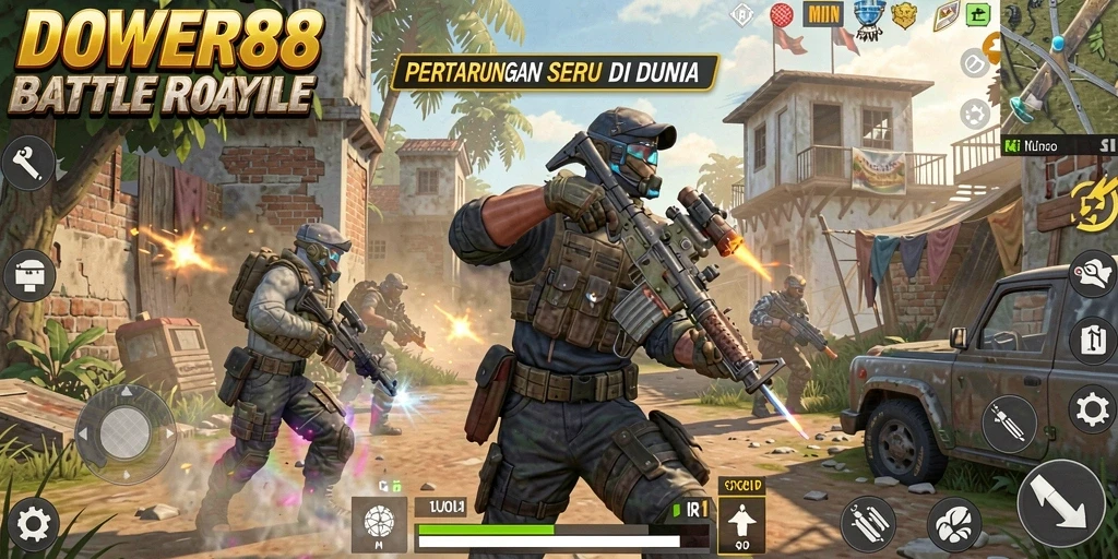 Screenshot DOWER88 menampilkan aksi Battle Royale yang mendebarkan.