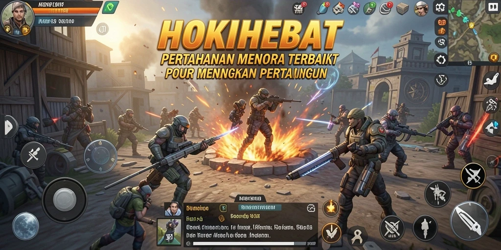 Screenshot gameplay HOKIHEBAT menampilkan aksi Tower Defense yang intens dan strategis.