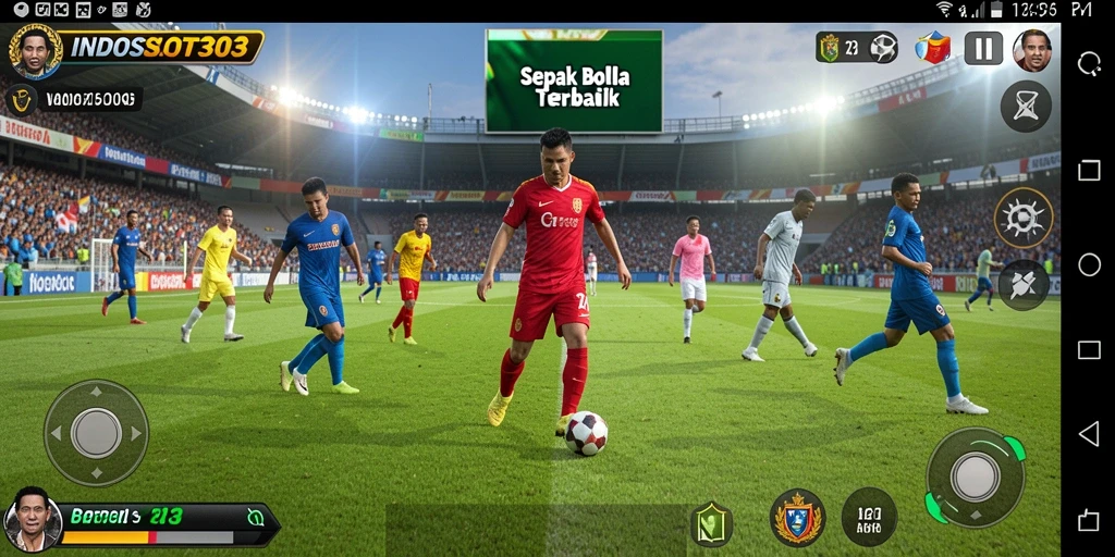 Tampilan gameplay seru di INDOSLOT303 dengan aksi sepak bola yang mendebarkan.