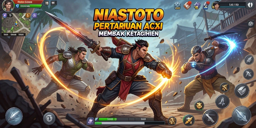 Screenshot gameplay NIASTOTO dengan pertarungan yang intens dan aksi cepat.