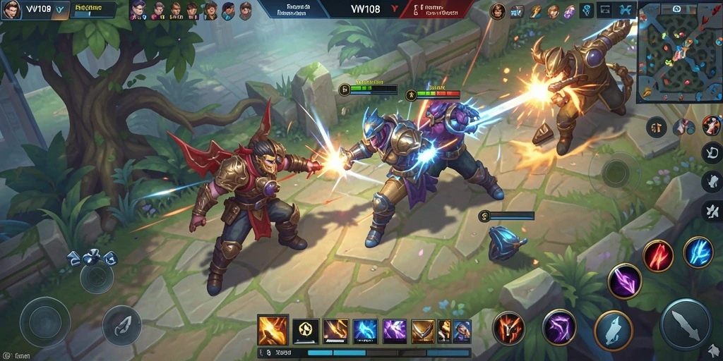 Screenshot gameplay <strong>VW108</strong> menampilkan pertarungan tim yang intens dan strategi cerdas.