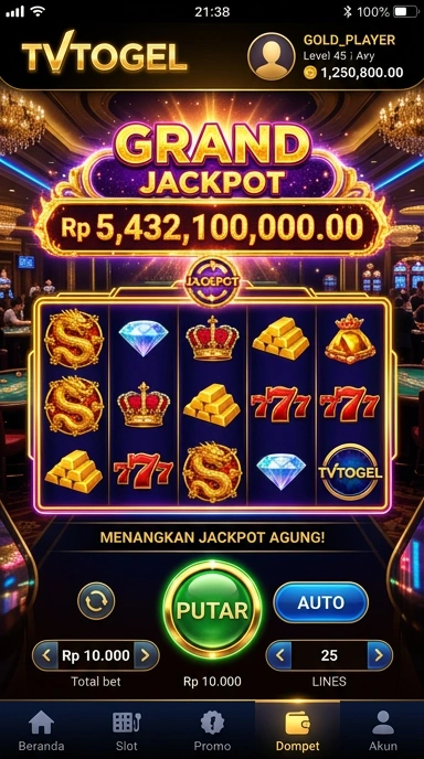 Deskripsi tampilan aplikasi tvtogel di perangkat Android.